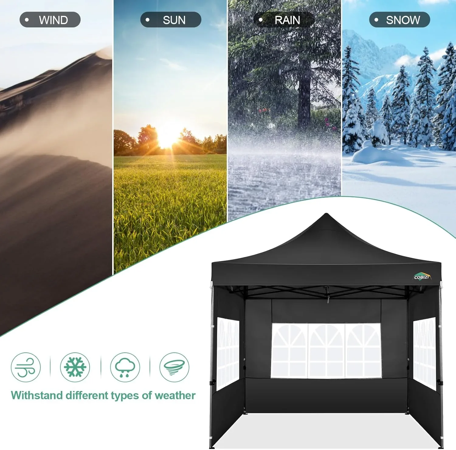 COBIZI 10x20 Heavy Duty Pop up Canopy Tent with 6 sidewalls Easy Up Commercial Outdoor Canopy Wedding Party Tents for Parties All Season Wind & Waterproof Gazebo with Roller Bag,Black(Frame Thickened) - Image 103