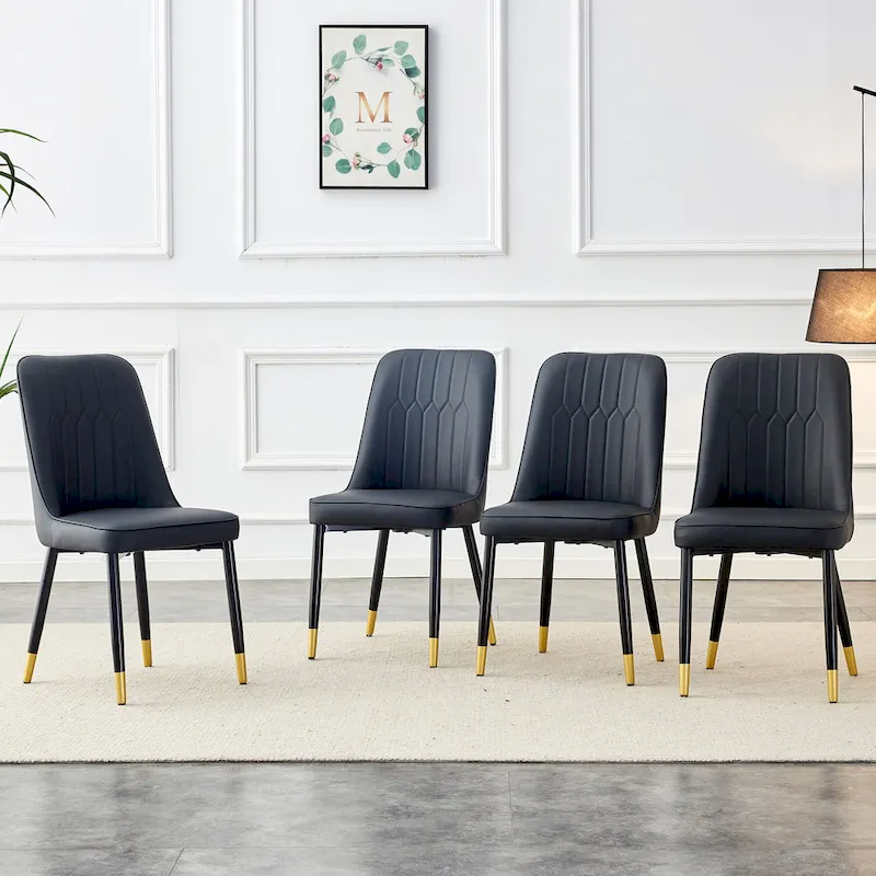 Contemporary Set of 4 Faux Leather Dining Chairs with Cushioned Backrests and Metal Legs – Ideal for Dining Rooms, Living Rooms, and Bedrooms - Image 15