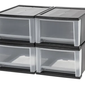 17 Quart Stacking Drawer, 4 Pack, Black