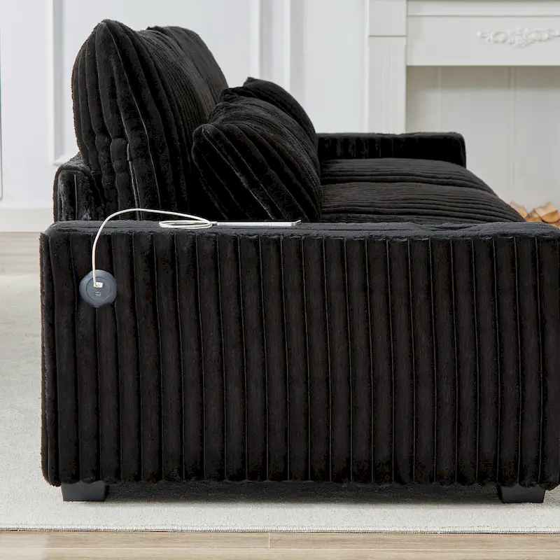 126W Large L-Shaped Corduroy Sofa with USB Charging Port - Image 10