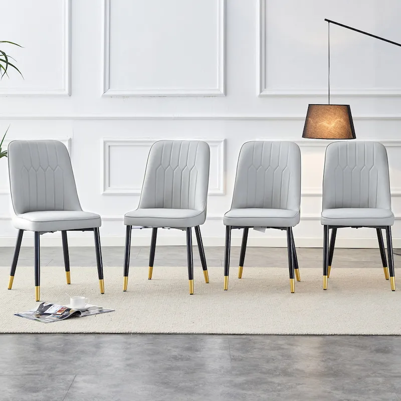 Contemporary Set of 4 Faux Leather Dining Chairs with Cushioned Backrests and Metal Legs – Ideal for Dining Rooms, Living Rooms, and Bedrooms - Image 3
