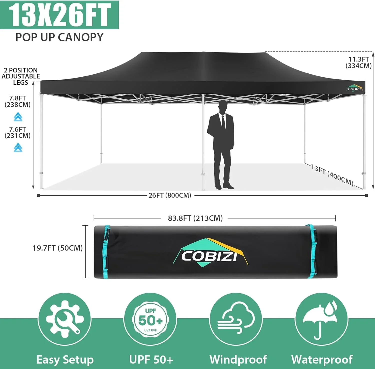 COBIZI 10x20 Heavy Duty Pop up Canopy Tent with 6 sidewalls Easy Up Commercial Outdoor Canopy Wedding Party Tents for Parties All Season Wind & Waterproof Gazebo with Roller Bag,Black(Frame Thickened) - Image 218