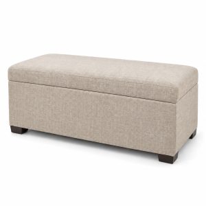 Oatmeal Upholstered Storage Ottoman with Lift-Off Lid
