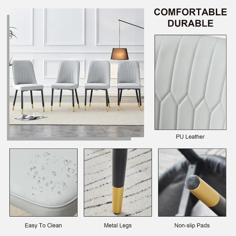 Contemporary Set of 4 Faux Leather Dining Chairs with Cushioned Backrests and Metal Legs – Ideal for Dining Rooms, Living Rooms, and Bedrooms - Image 7