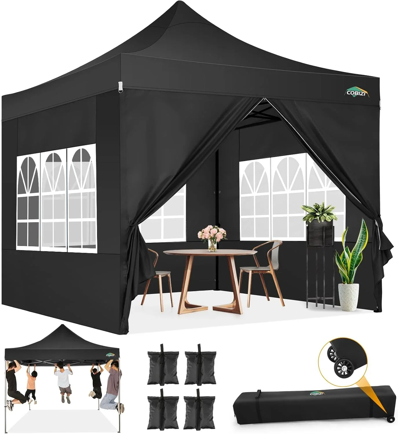 COBIZI 10x20 Heavy Duty Pop up Canopy Tent with 6 sidewalls Easy Up Commercial Outdoor Canopy Wedding Party Tents for Parties All Season Wind & Waterproof Gazebo with Roller Bag,Black(Frame Thickened) - Image 18