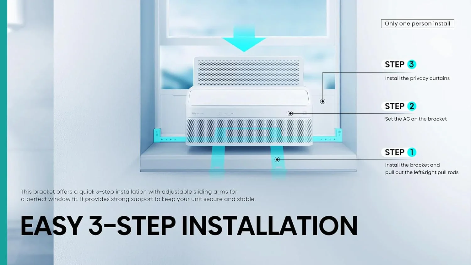 Hisense 8,000 BTU Smart Inverter Window Air Conditioner Easy Install Bracket - Image 4