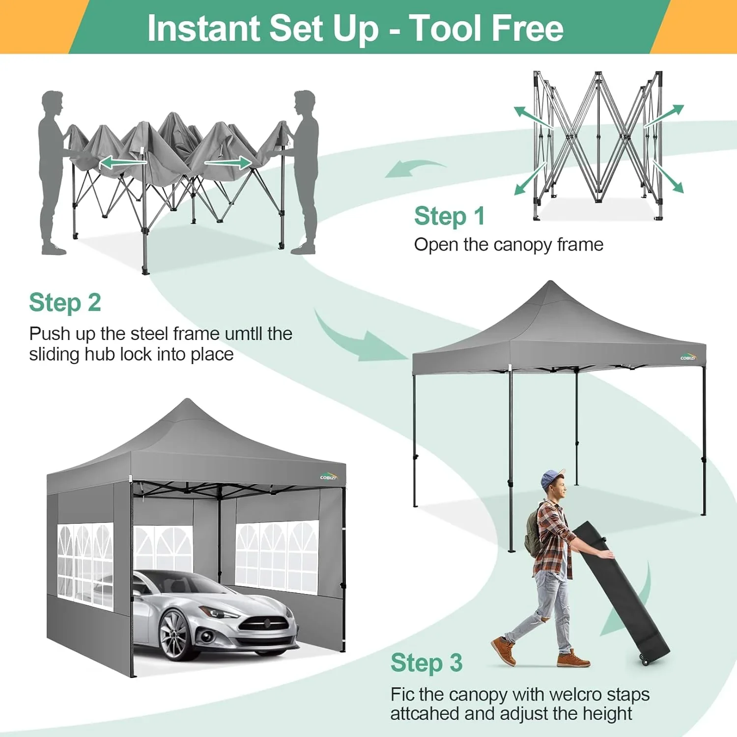 COBIZI 10x20 Heavy Duty Pop up Canopy Tent with 6 sidewalls Easy Up Commercial Outdoor Canopy Wedding Party Tents for Parties All Season Wind & Waterproof Gazebo with Roller Bag,Black(Frame Thickened) - Image 76
