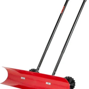 38 Inch Snow Shovel for Driveway,Bi-Direction Heavy Duty Snow Pusher with Wheels and Angled Blade for Efficient Snow Removal, Back Saver Snow Plow for Dorway Sidewalk - Big Wheels