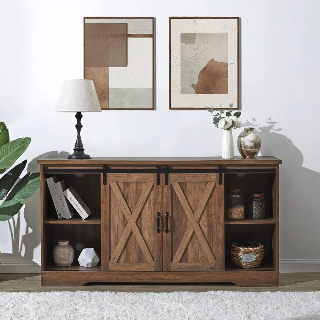 AMERLIFE Fireplace TV Stand with Sliding Barn Door for TVs up to 73", Farmhouse 63" Fireplace Entertainment Center with Storage Cabinets/Adjustable Shelves - Image 32
