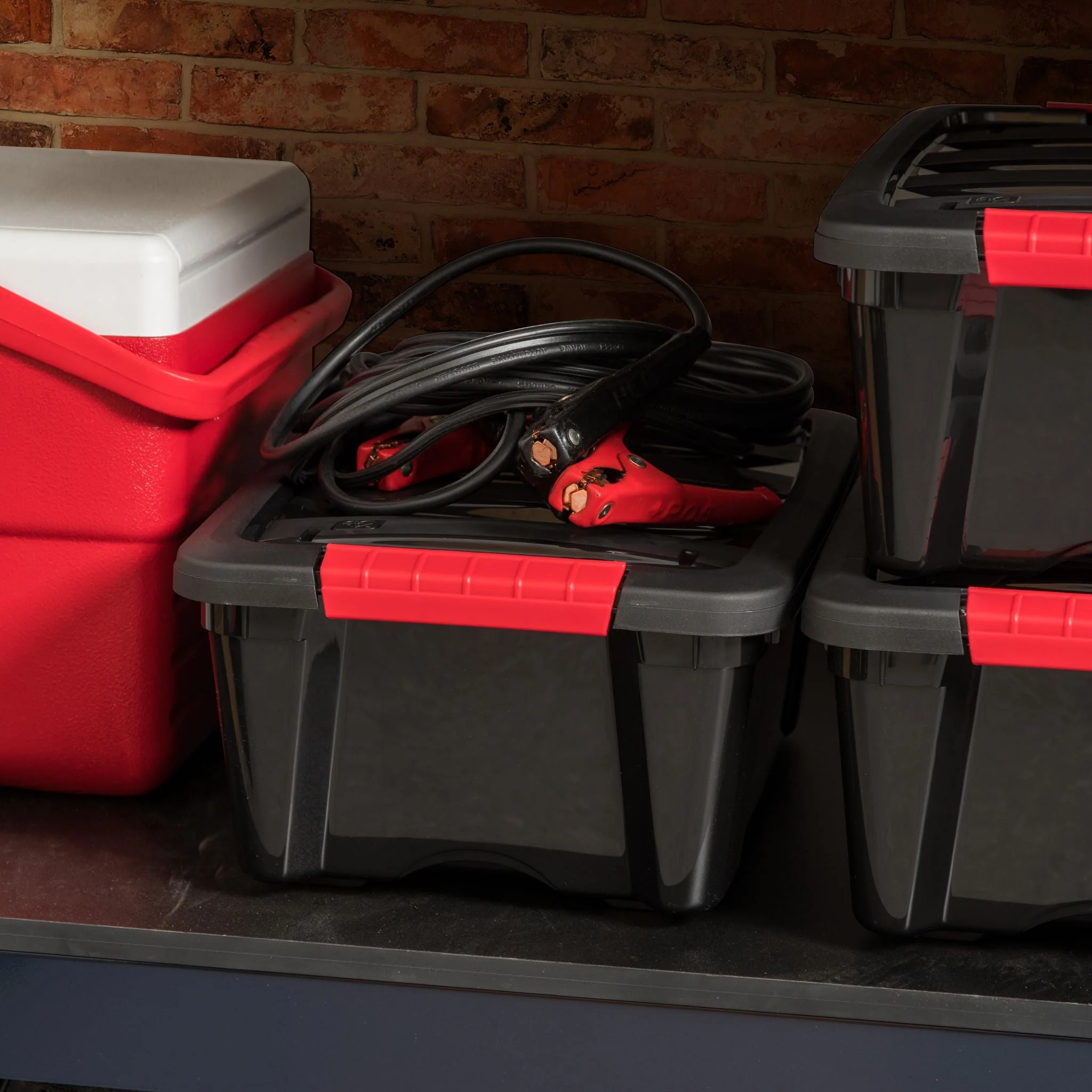 12 Quart Stack & Pull Box, Black & Red, Set of 6 - Image 3