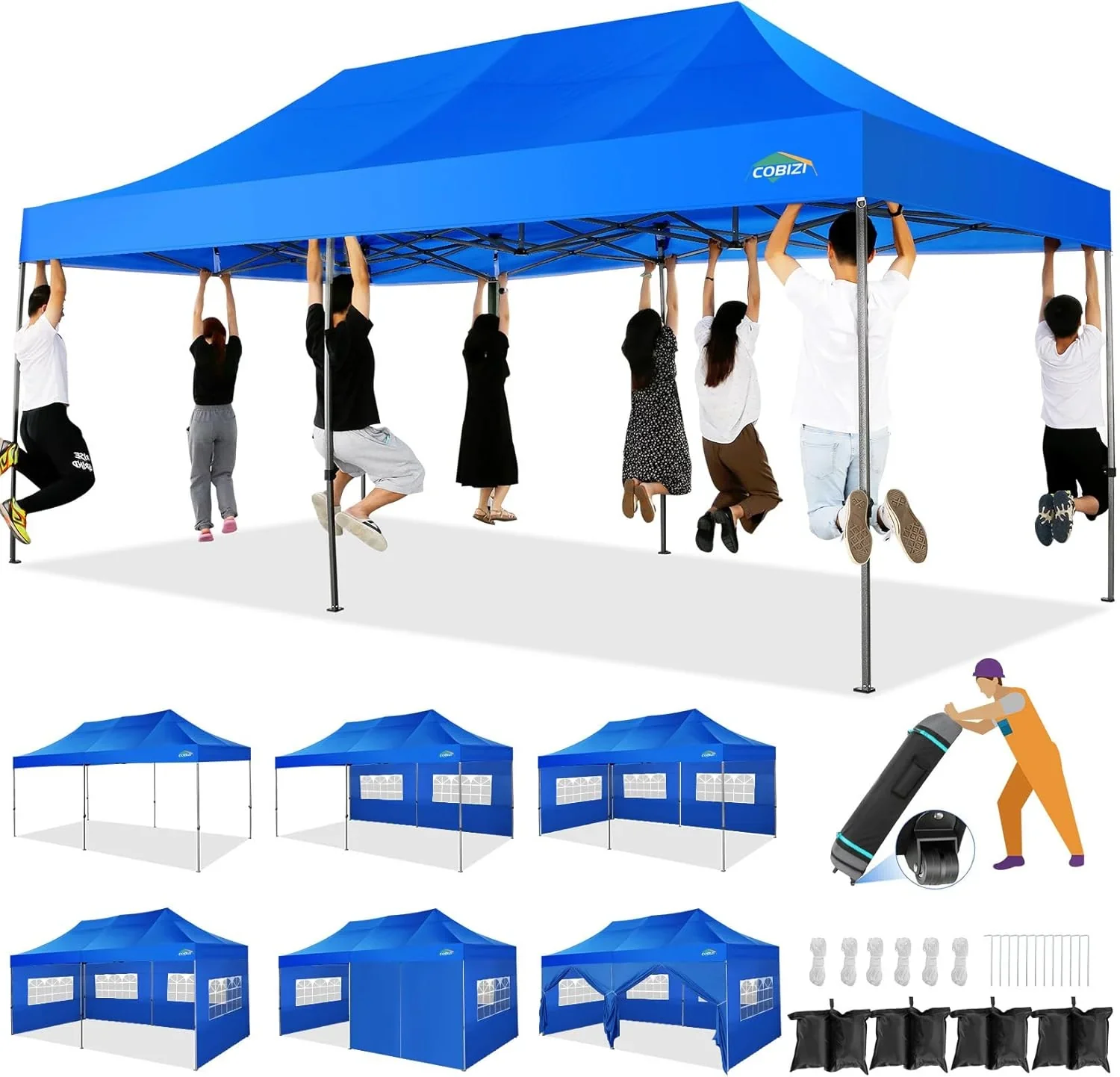 COBIZI 10x20 Heavy Duty Pop up Canopy Tent with 6 sidewalls Easy Up Commercial Outdoor Canopy Wedding Party Tents for Parties All Season Wind & Waterproof Gazebo with Roller Bag,Black(Frame Thickened) - Image 23