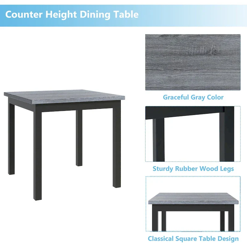 5 Piece Counter Height Dining Set, Wood Dining Table Set with Rectangle Table and 4 Upholstered High Back Chairs - Image 3