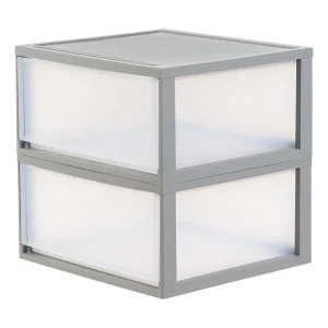 47 Qt. Extra Large Plastic Stackable Storage Drawers, Modular, Gray Clear, Set of 2