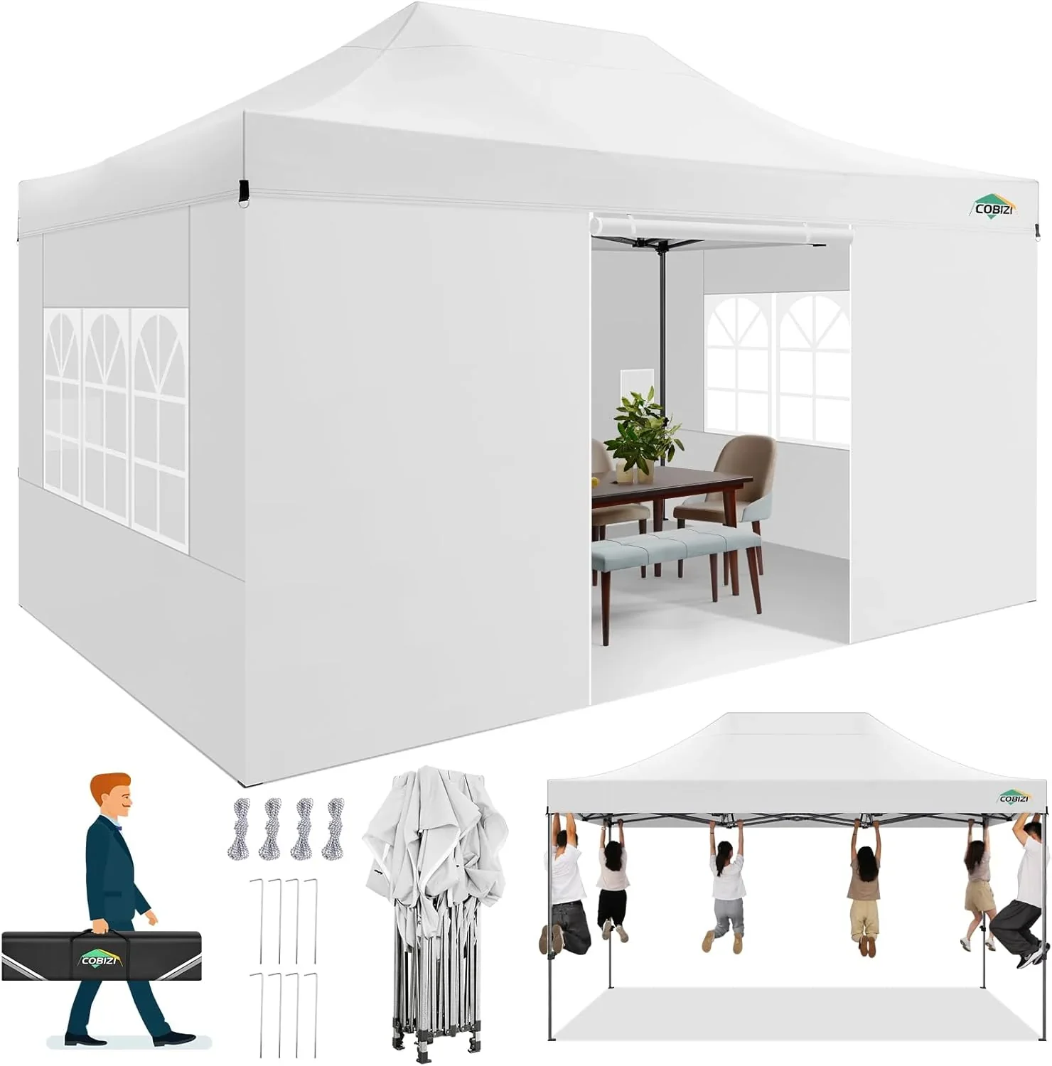 COBIZI 10x20 Heavy Duty Pop up Canopy Tent with 6 sidewalls Easy Up Commercial Outdoor Canopy Wedding Party Tents for Parties All Season Wind & Waterproof Gazebo with Roller Bag,Black(Frame Thickened) - Image 39