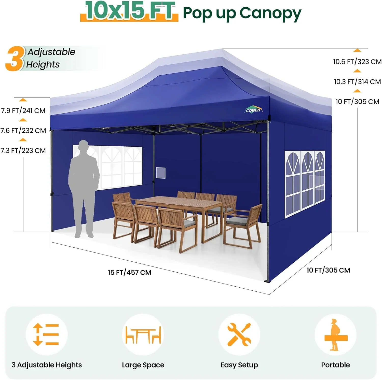 COBIZI 10x20 Heavy Duty Pop up Canopy Tent with 6 sidewalls Easy Up Commercial Outdoor Canopy Wedding Party Tents for Parties All Season Wind & Waterproof Gazebo with Roller Bag,Black(Frame Thickened) - Image 124
