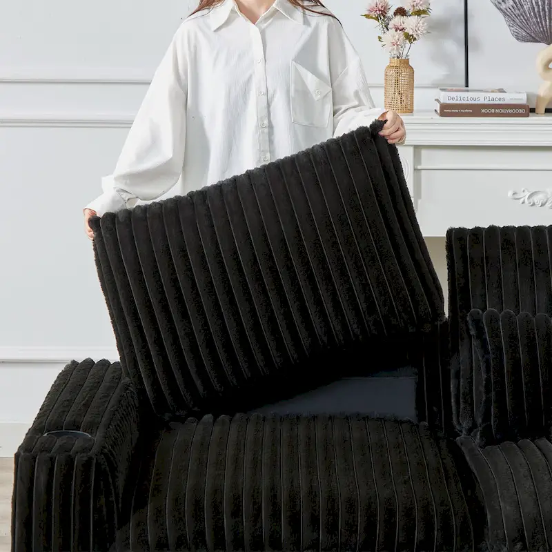 126W Large L-Shaped Corduroy Sofa with USB Charging Port - Image 11