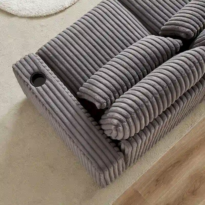 126W Large L-Shaped Corduroy Sofa with USB Charging Port - Image 29