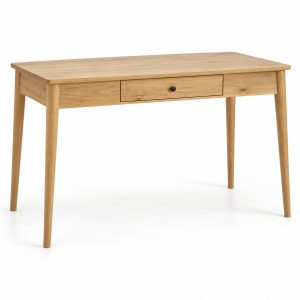 Natural Oak Compact Writing Desk with Center Drawer