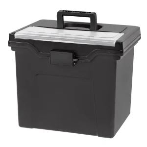 Letter Size Portable File Box With Organizer Lid, 2 Pack, Black