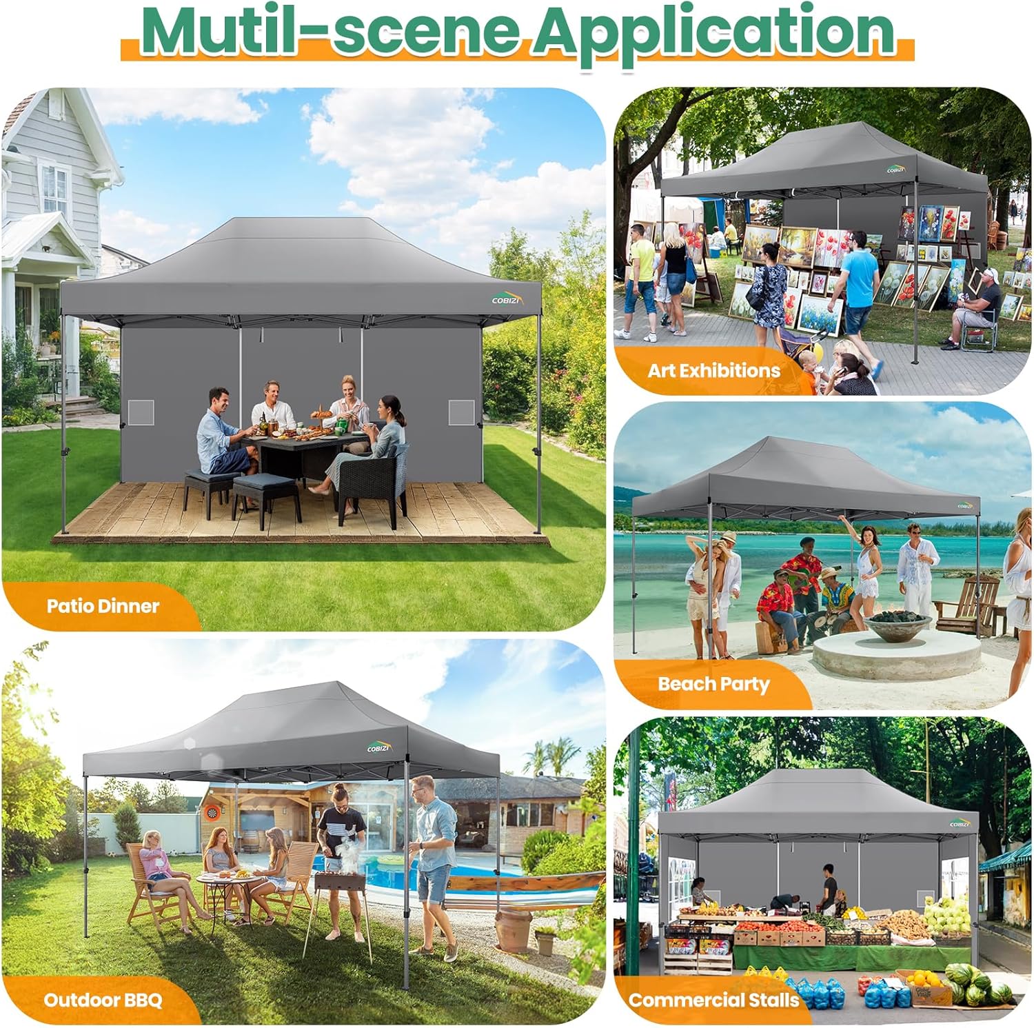 COBIZI 10x20 Heavy Duty Pop up Canopy Tent with 6 sidewalls Easy Up Commercial Outdoor Canopy Wedding Party Tents for Parties All Season Wind & Waterproof Gazebo with Roller Bag,Black(Frame Thickened) - Image 85