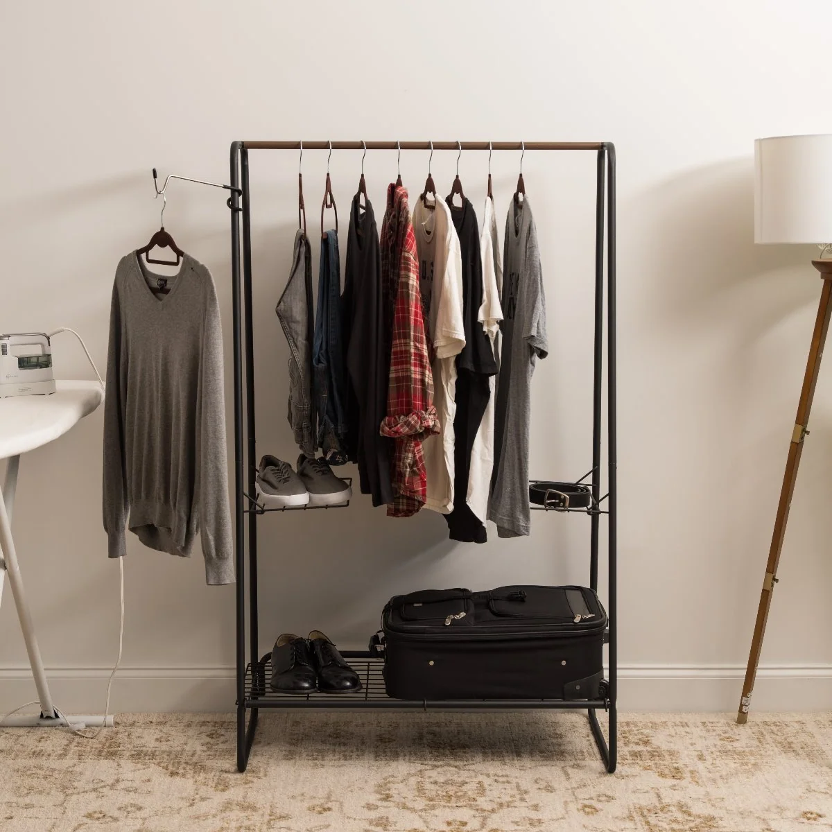 Metal Garment Rack with Wire Shelf - Large | Black - Image 3