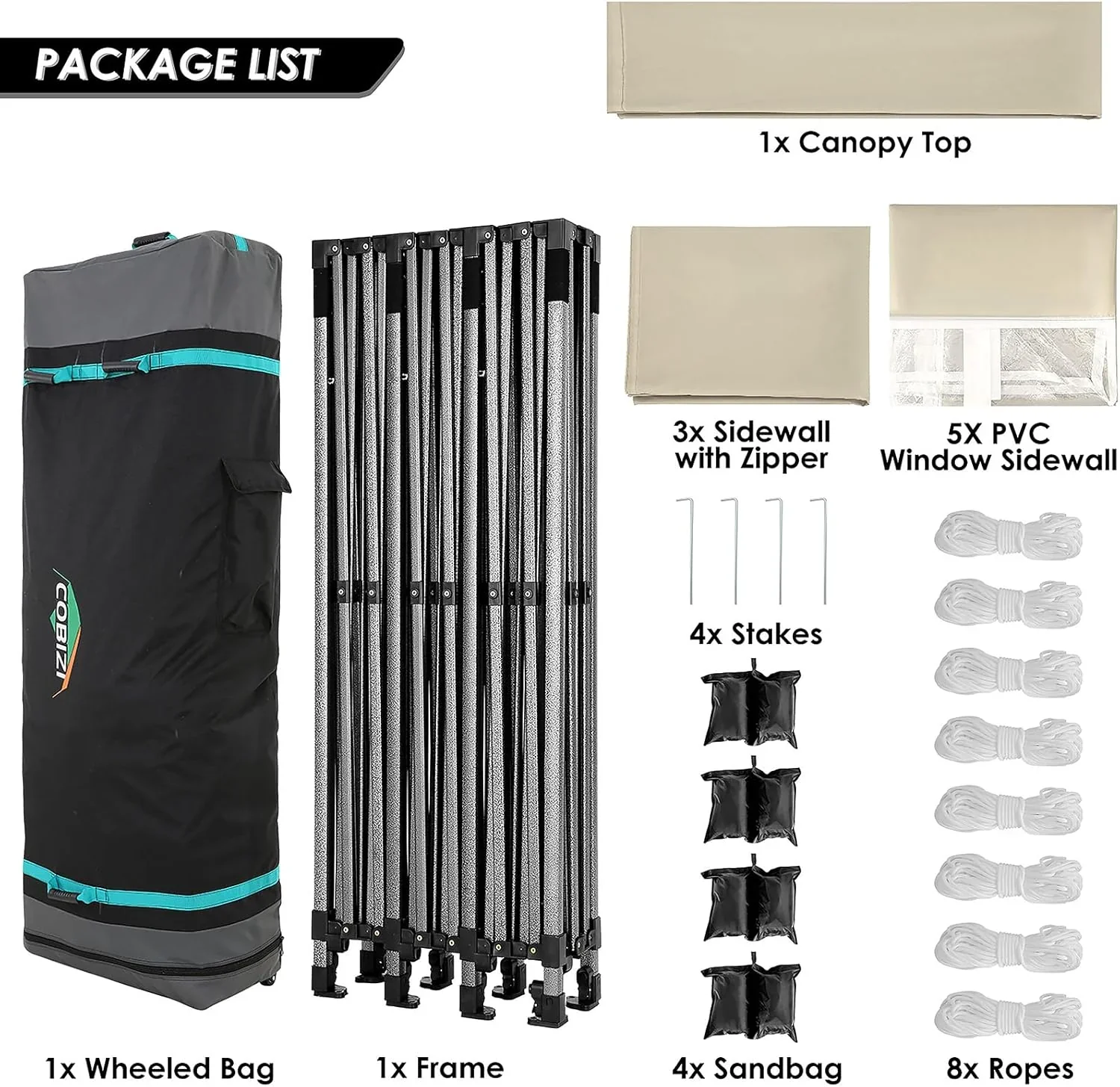 COBIZI 10x20 Heavy Duty Pop up Canopy Tent with 6 sidewalls Easy Up Commercial Outdoor Canopy Wedding Party Tents for Parties All Season Wind & Waterproof Gazebo with Roller Bag,Black(Frame Thickened) - Image 193