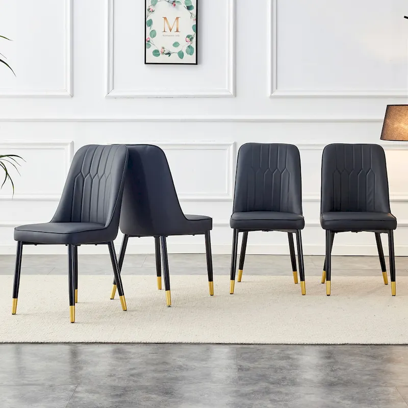 Contemporary Set of 4 Faux Leather Dining Chairs with Cushioned Backrests and Metal Legs – Ideal for Dining Rooms, Living Rooms, and Bedrooms - Image 14