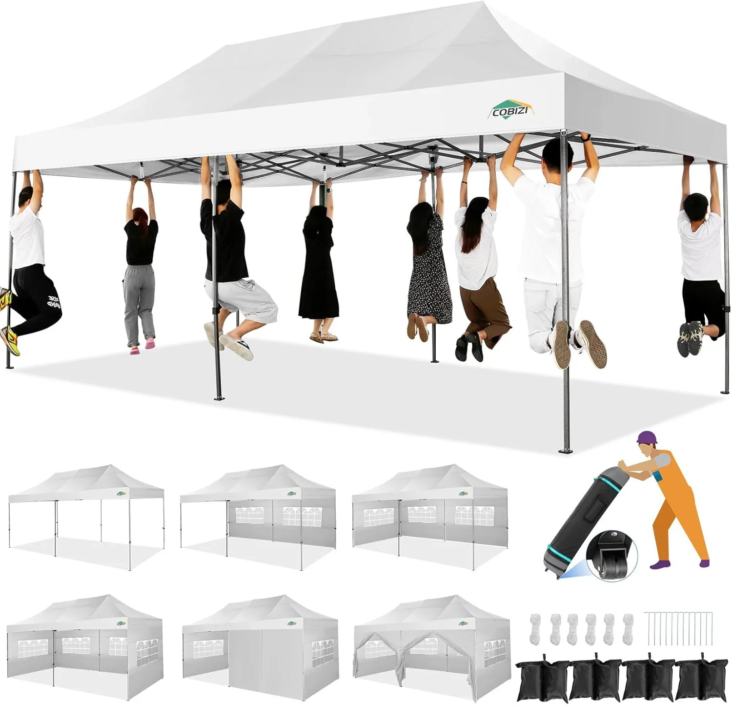 COBIZI 10x20 Heavy Duty Pop up Canopy Tent with 6 sidewalls Easy Up Commercial Outdoor Canopy Wedding Party Tents for Parties All Season Wind & Waterproof Gazebo with Roller Bag,Black(Frame Thickened) - Image 35