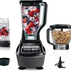 Ninja Blender, Mega Kitchen System, 1500W, 4 Functions for Smoothies, Processing, Dough, Drinks & More, with 72 Blender Pitcher, 64 Processor Bowl, 2 Nutri Cups + Lids, Black, BL770