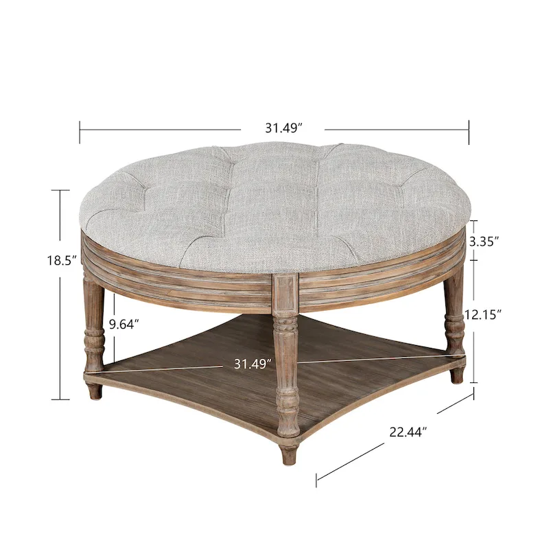 Round Storage Ottoman Coffee Table with Tufted Seat and Wooden Base - Image 8