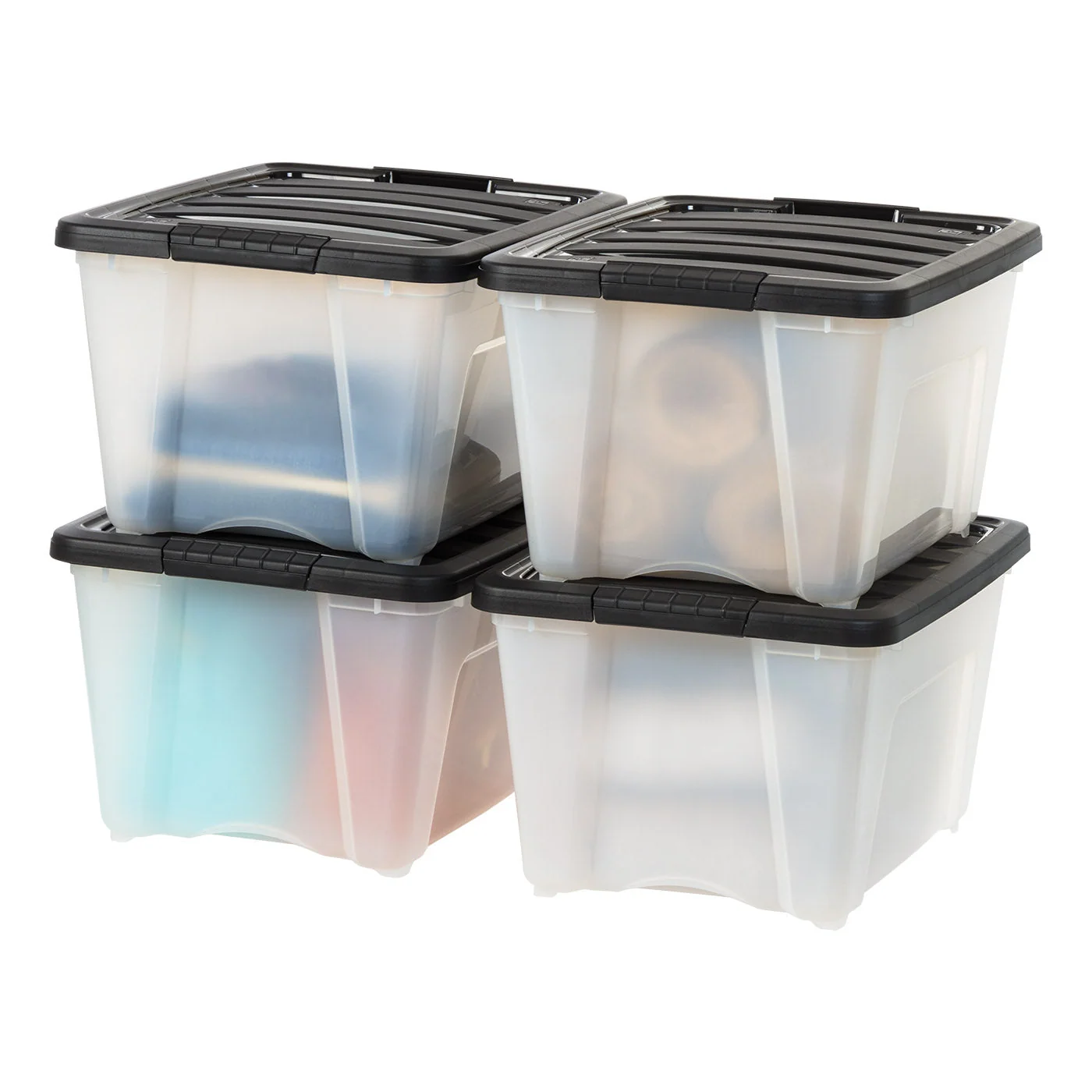 Plastic Storage Bins, Stackable Storage Container with Secure Latching Buckles and Black Lid, 32 Qt. - Image 2