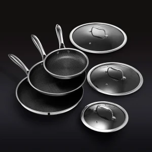 HexClad 6 Piece Hybrid Stainless Steel Cookware Pan Set