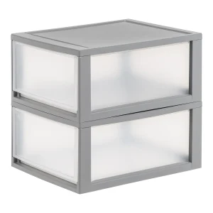 30 Qt. Large Plastic Stackable Storage Drawers, Modular, Gray Clear, Set of 2