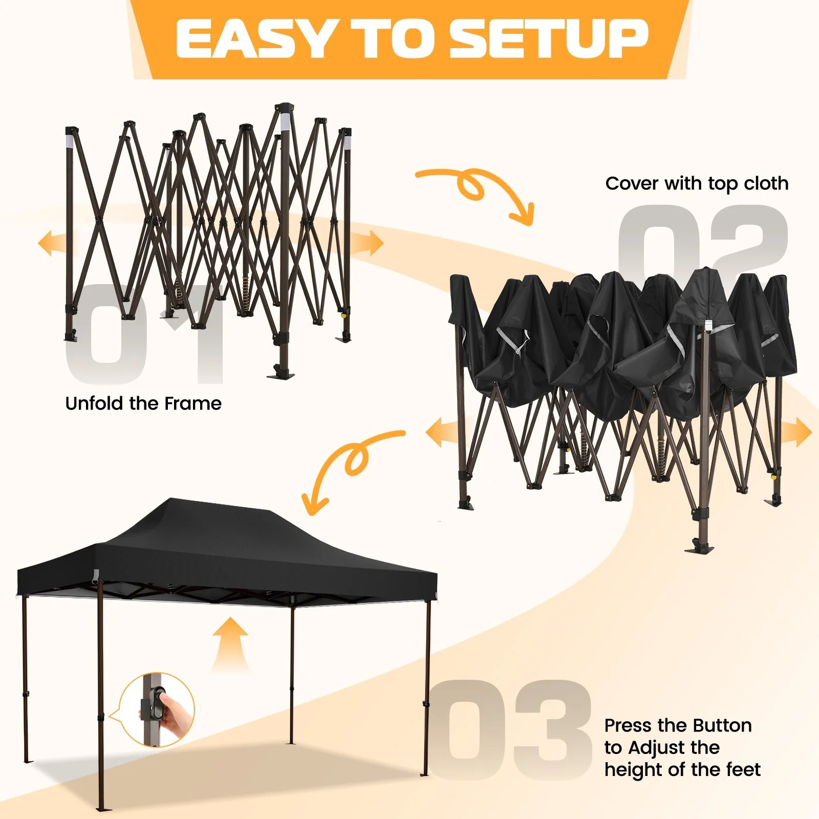 COBIZI 10x15 Pop Up Canopy Tent Heavy Duty with Sidewall, Commercial Outdoor Easy Pop Up Gazebo for Party Wedding All Weather Waterproof UV 50+ with Roller Bag(Leg Upgraded),Black - Image 7