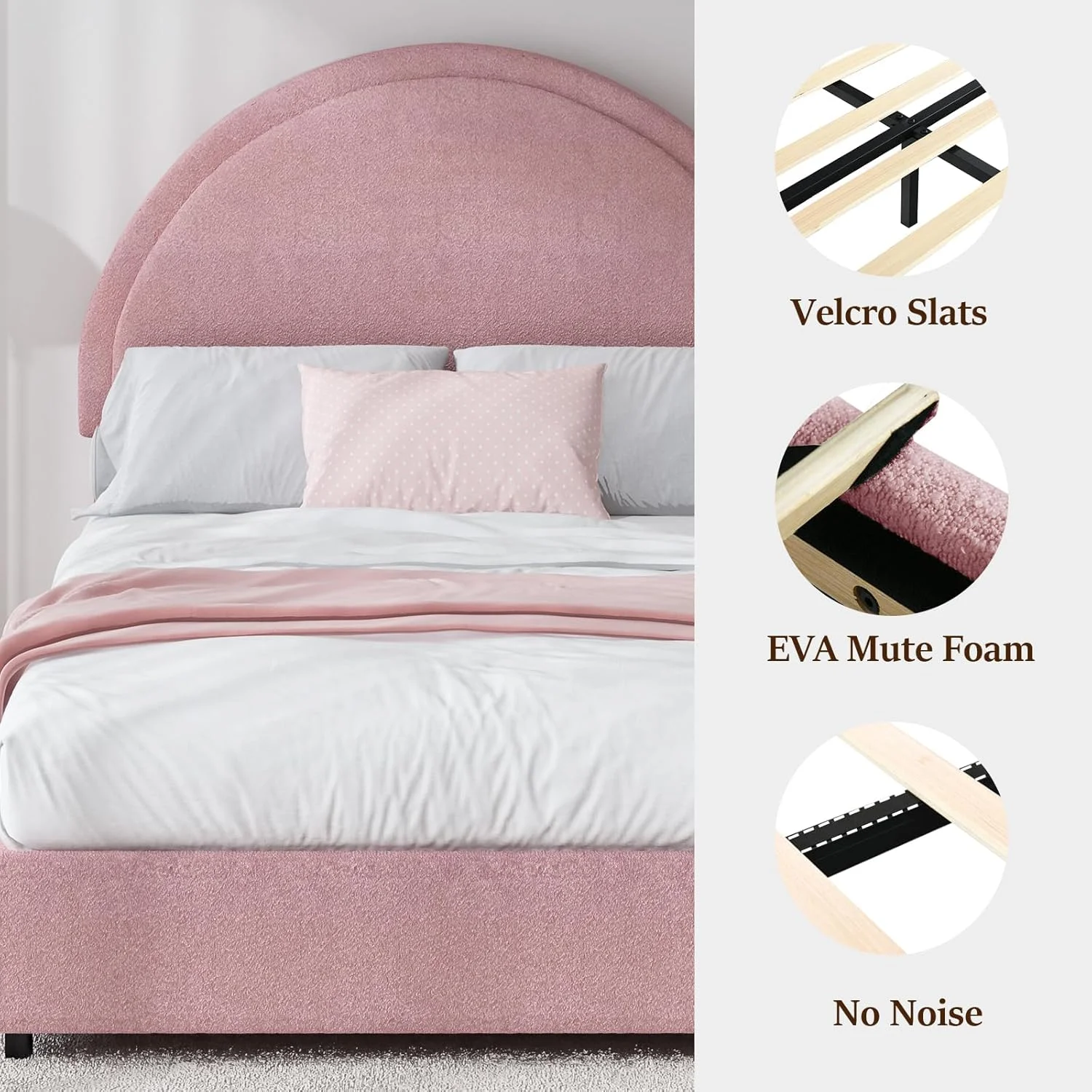 4 EVER WINNER Queen Size Bed Frame, Boucle Upholstered Bed Frame with Headboard, White Queen Bed Frame, White - Image 9