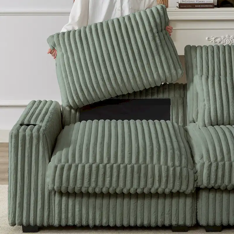 126W Large L-Shaped Corduroy Sofa with USB Charging Port - Image 37