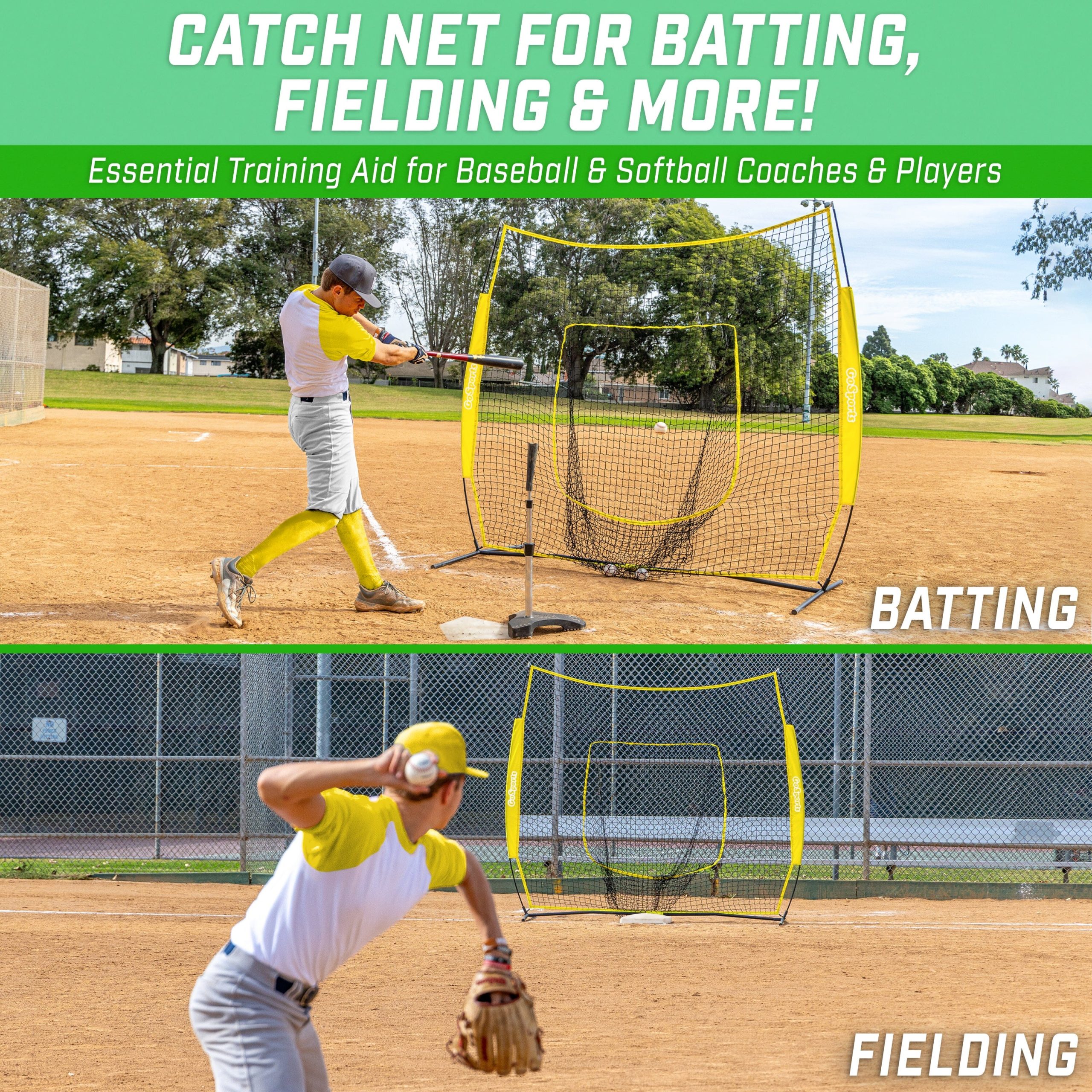 7' x 7' Team Tone Baseball Hitting Net | Yellow - Image 2